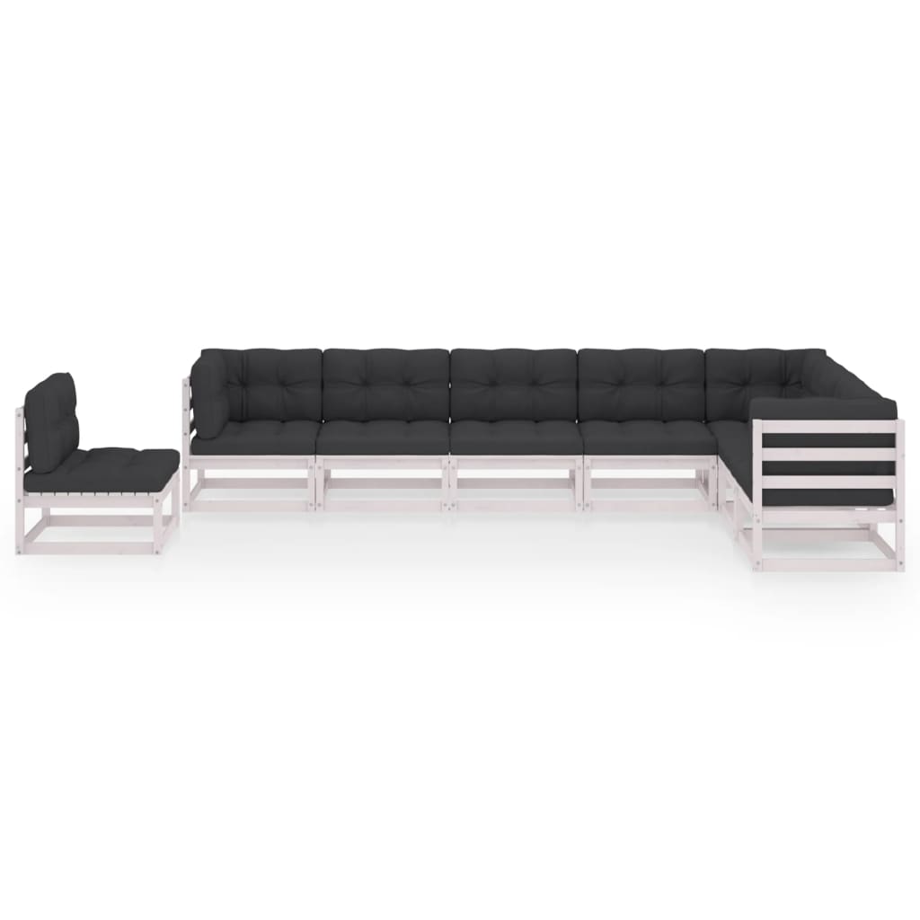 8-tlg. Garten-Lounge-Set mit Kissen Weiss Kiefer Massivholz